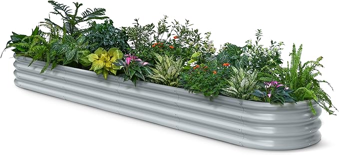 Galvanized Raised Garden Bed 10x2x1 ft, 12" Tall Metal Planter Box for Outdoor Plants, Modular Raised Flower Bed with Rust Resistant Coating, Long Planter for Vegetable- Brooklyn Grey
