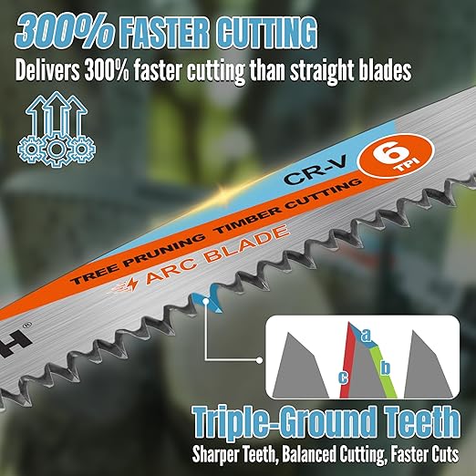 KEENTECH 15 Inch Arc-Shaped Reciprocating Saw Blades for Wood Cutting & Tree Pruning, Cr-V Steel, 6 TPI Triple-Ground Japanese Teeth for Ultra-Fast Wood Cutting, Fits Most Reciprocating Saws, 3-Pack
