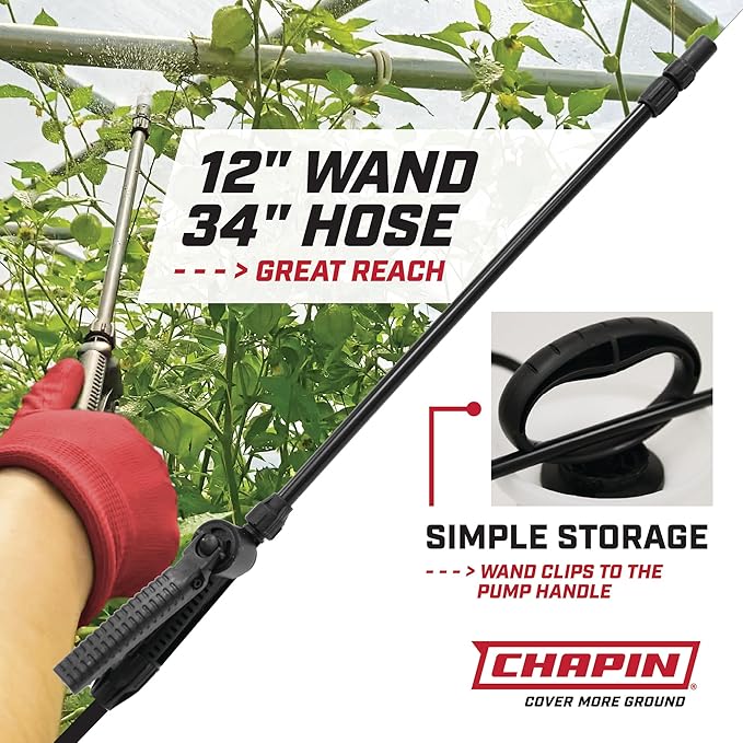Chapin 20004 Pump Sprayer, 1-Gallon SureSpray Translucent Tank with an Easy Fill Funnel-Top Opening, Adjustable Cone Nozzle & 34" Long Reach Hose, Used for Fertilizer, Pesticides, Weeds & Pests