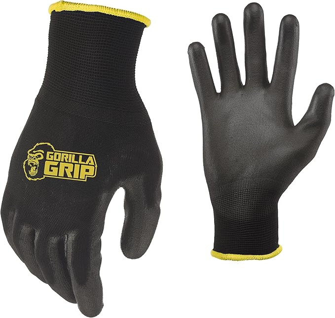 Gorilla Grip Work Gloves, Never Slip Maximum Grip All-Purpose, Gloves for Men, Superior in Wet, Dry, Oily Conditions, Polymer Palm, Medium Size, 1 Pair, Black/Blue| 25052-26