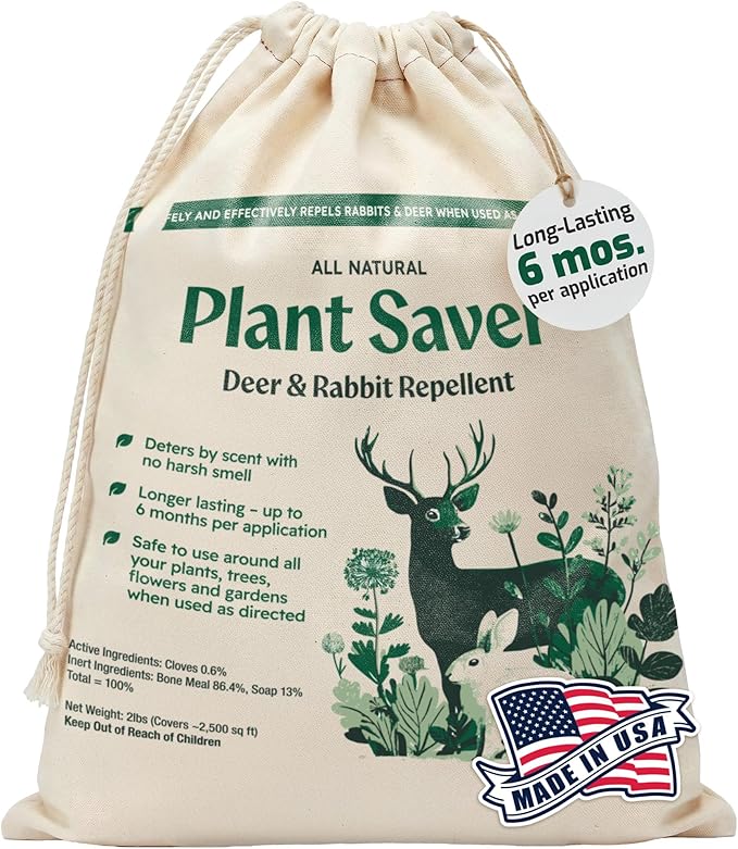 Deer & Rabbit Repellent – All-Natural, Scent-Based Protection – Safe for Pets & Plants – Lasts Up to 6 Months – Also Repels Elk, Moose & Rodents – 2 lbs with 10 Refillable Bags