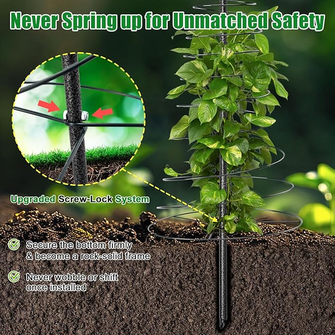 Spiral Frame Trellis for Climbing Plants Outdoor Indoor - 44" Adjustable Heavy Duty Metal Garden Plant Support with Anti-Wobble Screws,for Pole Beans,Tomato, Sweet Pea,Clematis,Potted Plants,Vine
