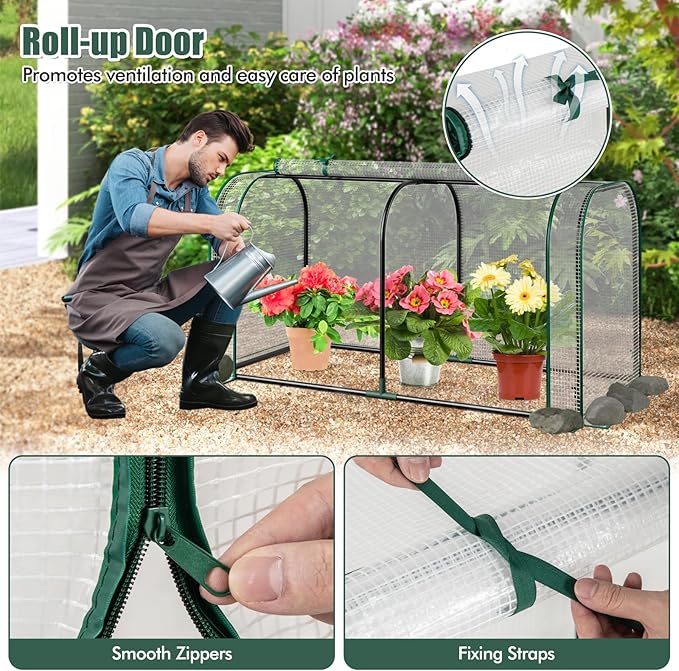 Happygrill Raised Garden Bed with Greenhouse Cover, Raised Bed with Legs & Drainage Holes for Herbs, Vegetables, Outdoor Wood Elevated Planter Box for Patio, Backyard, Balcony (White+Grey)