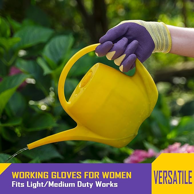 COOLJOB 2 Pairs Breathable Gardening Gloves for Women Small, Stretch Soft Modal Base with Non Slip Rubber Coating, Palm Dipped Grip Work for Gardener Worker in Lawn Yard Factory Garden