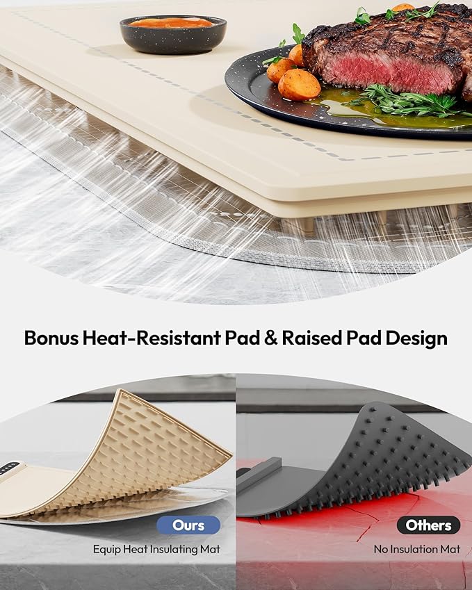 Gaiatop Warming Mat for Food with Trivet & Light, Food Warming Mats for Countertop, 6 Temp Level, 6 Timer Settings, Full-Surface Fast Heating, Portable Silicone Food Warmer for Parties Buffet