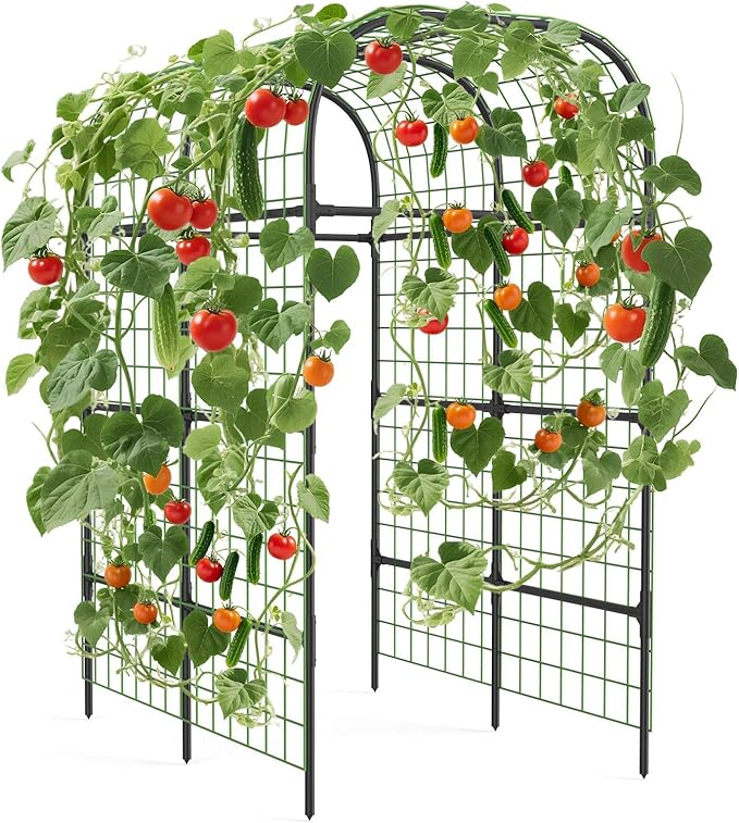 Metal Garden Arch Trellis, 7.3Ft Black for Raised Beds, Plant Support for Cucumbers & Climbing Vegetables