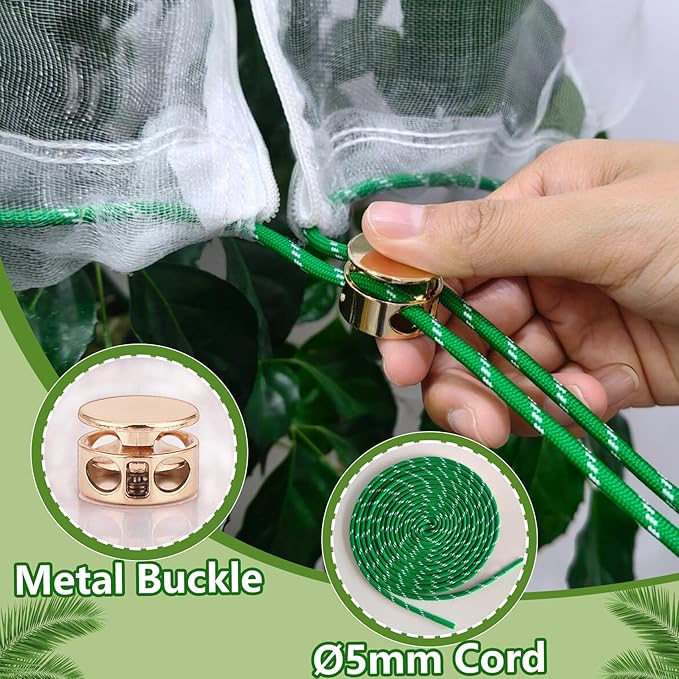 Large Garden Bird Netting with Zipper & Drawstring, 2 Pack 6.5x7.8 ft Plant Protection Cover for Trees/Shrubs, w/4 Reflective Tapes & 2 Securing Straps