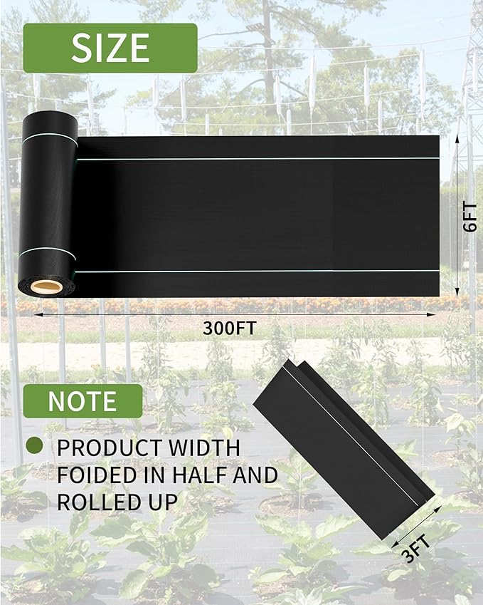 6ftx300ft Weed Barrier Landscape Fabric Heavy Duty, Premium 2.4oz Garden Geotextile Fabric, Outdoor Weed Blocker Landscaping Fabric, for Driveway Mats, Erosion Control, Ground Cover Weed Barrier