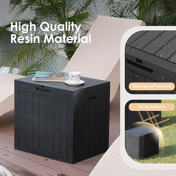 Vixzen 30 Gallon Resin Deck Box - Lockable Outdoor Storage for Patio Cushions, Garden Tools, Pool Supplies（Black，30 Gallon）