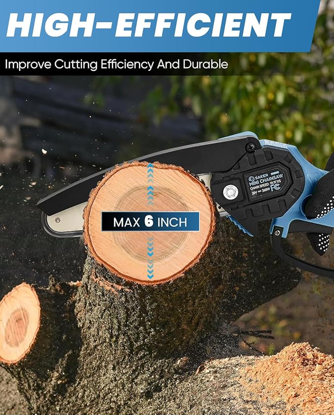 Saker Mini Chainsaw|6 Inch Chainsaws[2025 Upgraded]|Mini Cordless Electric Chain Saw|Small Handheld Portable Chain Saws Battery Powered Saw for Tree Trimmer and Garden,Gifts for Men