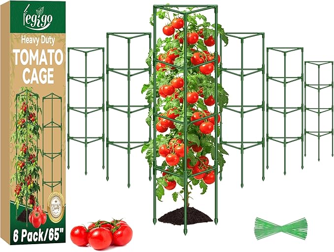 Legigo 6 Pack 65 Inch Tomato Cage for Garden, Heavy-Duty Tomato Trellis Plant Support Stakes, Adjustable Garden Trellis Plant Cage for Climbing Plants Peppers Outdoor Raised Garden Bed and Vegetables