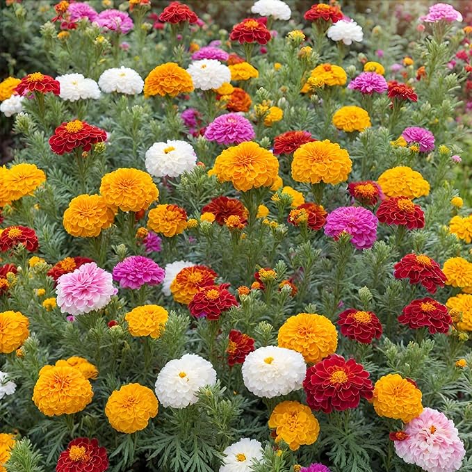 1000+ Perennial Marigold Flower Seed for Planting Outdoor-Sparky Mix French Marigold Tagetes Patula Heirloom Non-GMO Attracts Bees Butterflies Fragrant-Perfect for Borders, Beds,Container Gardens
