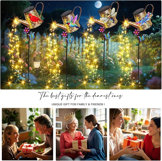 Solar Watering Can with Lights Outdoor Garden, 41in Large Bee Garden Stake Lights, Waterproof Decoration for Yard Lawn Pathway, for Mom Grandma Women Birthday Gardening Gift