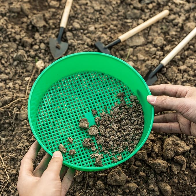 8 Pack Rock Garden Sieve Soil Sifter, Round Plastic Gardening Soil Sifting Pan Sand Sifter Set, Sifting Tray for Small Gravel