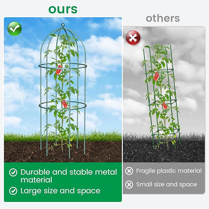 SUNYRISY 3 Pack Metal Plant Support Cage for Tomato Peony Cucumber, 31.5in H Garden Arch Obelisk Trellis for Climbing Plants Supports Outdoor for Vine Vegetables Flowers, Green