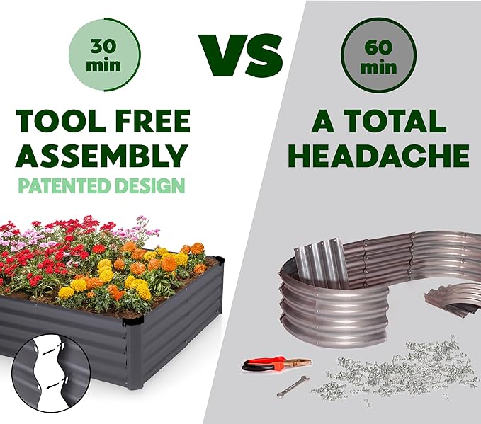 Plant & Plot Galvanized Raised Garden Beds Outdoor // 8×4×1 ft Planter Raised Beds for Gardening, Vegetables, Flowers // Large Metal Garden Box // Patented Tool-Free Design (Dark Gray)