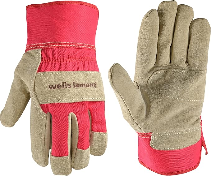 Wells Lamont Women's Heavy Duty Leather Palm Work Gloves with Safety Cuff, Pink, Medium (4113M-800)