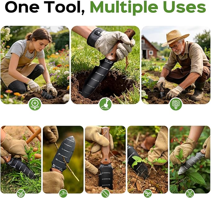 Hori Hori Garden Knife, Garden Tools Trowel with EDC Sheath, Gardening Tools for Weeding Digging Planting with 7" Stainless Steel Blade,Dual-Scale Measurement,Hanging Hole, Gifts for Women Mom Men Dad