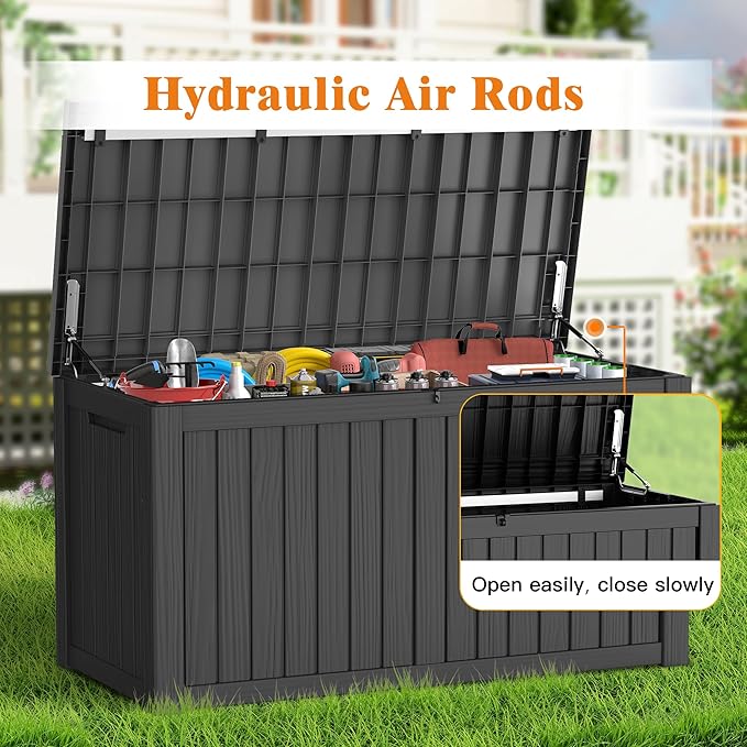 180 Gallon Outdoor Large Storage Box, Waterproof & UV-Resistant, Lockable Large Storage Bins with lids & Handles, Deck Box for Garden Tools, Package Delivery Box for Outside, for Yard, Pool