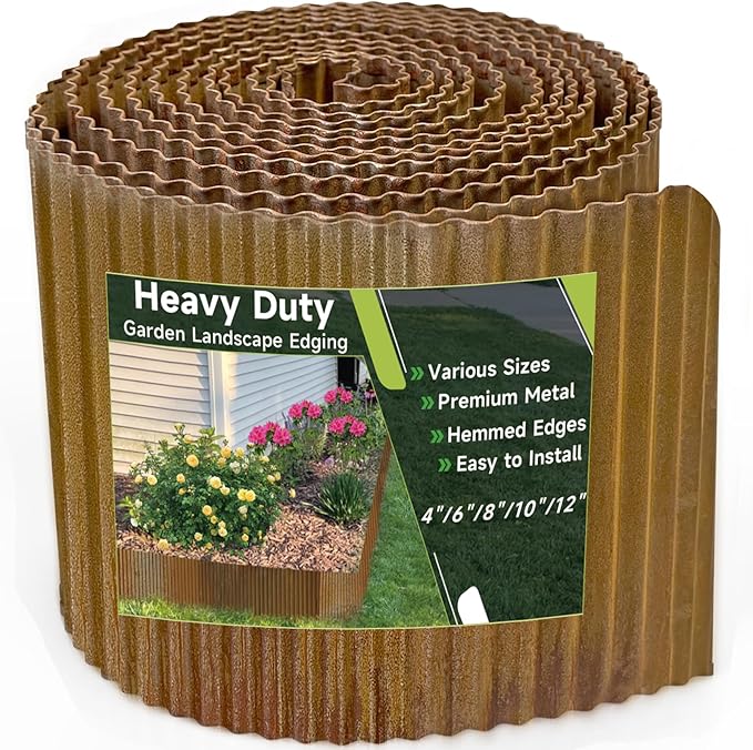 Corrugated Garden Edging,10"×20Ft Pre-Rusted Landscape Edging & Lawn Edging Border,Metal Garden Border for Flower Beds,Garden,Lawn,Raised Beds & Tree Surrounds