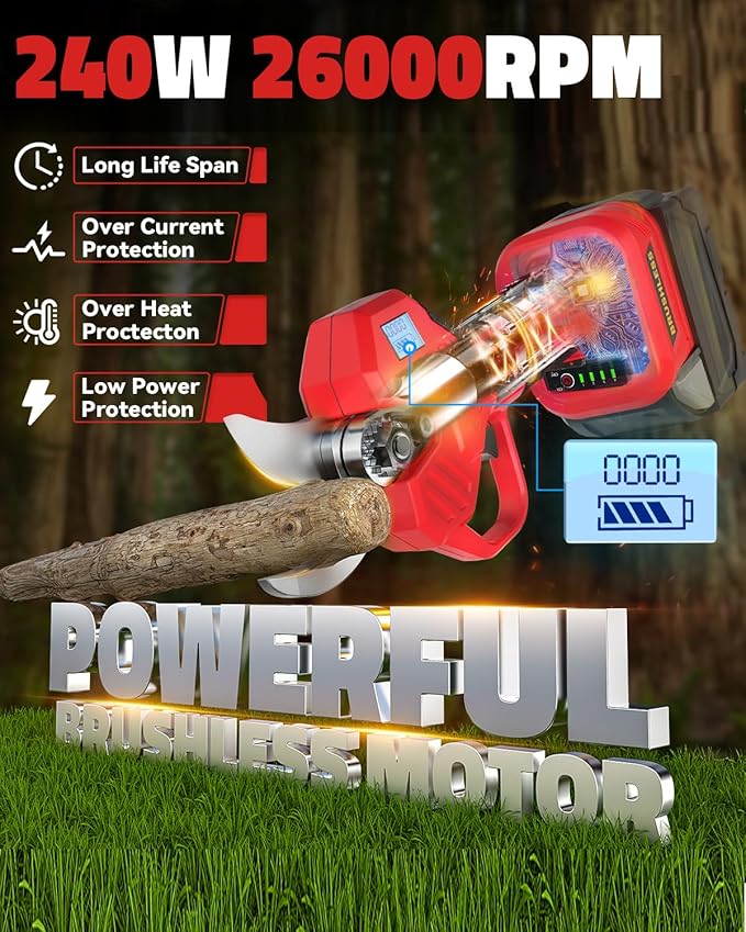 Cordless Electric Pruning Shears Compatible with Milwaukee 18V Battery, 0.8-2-Inch Cordless Portable Pole Pruner with LCD Display & Imported SK7 Steel Blades for Gardening Shears(Tool Only)