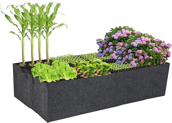 8 Grids Fabric Raised Garden Beds, 4x2x1ft Thickened 400G Square Fabric Grow Bags with Handles,Indoor Outdoor Fabric Plant Pots Planter for Vegetables, Herbs, Flowers