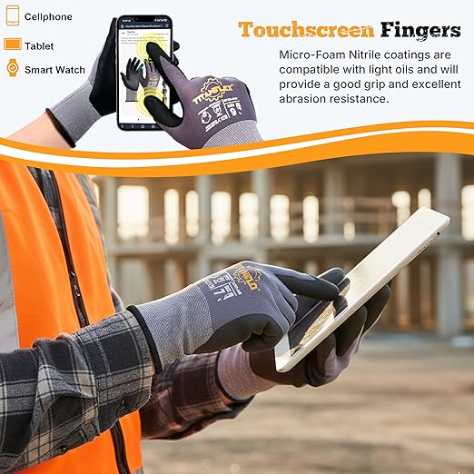 TitanFlex Work Gloves Microfoam Nitrile Coated Men Women-12 Pairs, Safety Warehouse Gloves Mens Working Glove with Grip Heavy Duty, Touchscreen, Seamless Knit Nylon for Automotive, Garden (Small)