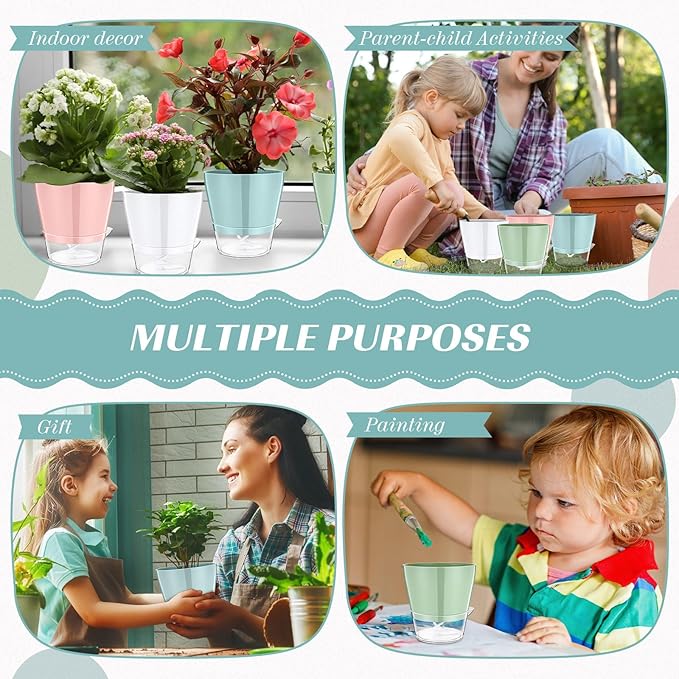 6 Pack 6 Inch Self Watering Plant Pot African Violet Pot Self Watering Planters Indoor Outdoor Flower Pots Planters with Visual Reservoir and Drainage Hole, Bright Colors
