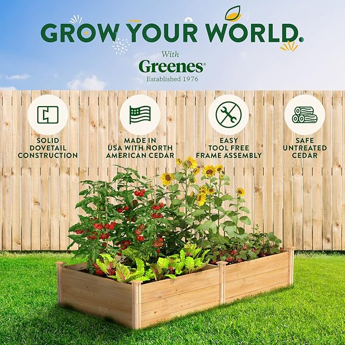 Greenes Fence Classic Cedar Raised Garden Bed, 4' x 8' x 17.5" (1/2" Thick) - Made in USA with North American Cedar