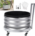Galvanized Metal Raised Garden Bed Outdoor with Wheels, Planters Box for Outdoor Plants with Geotextile Grow Bag & Plastic Tray Pad, for Vegetables/Herbs/Flowers, 24" X 24"