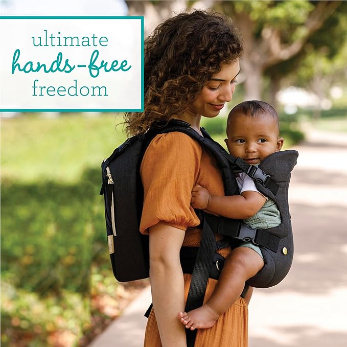 The Infantino Flip 4-in-1 Convertible Baby Carrier & Crossbody Diaper Bag - Grow-with-Me Carrier with Attachable Crossbody Diaper Bag, Black and Gold, 2-Piece Set