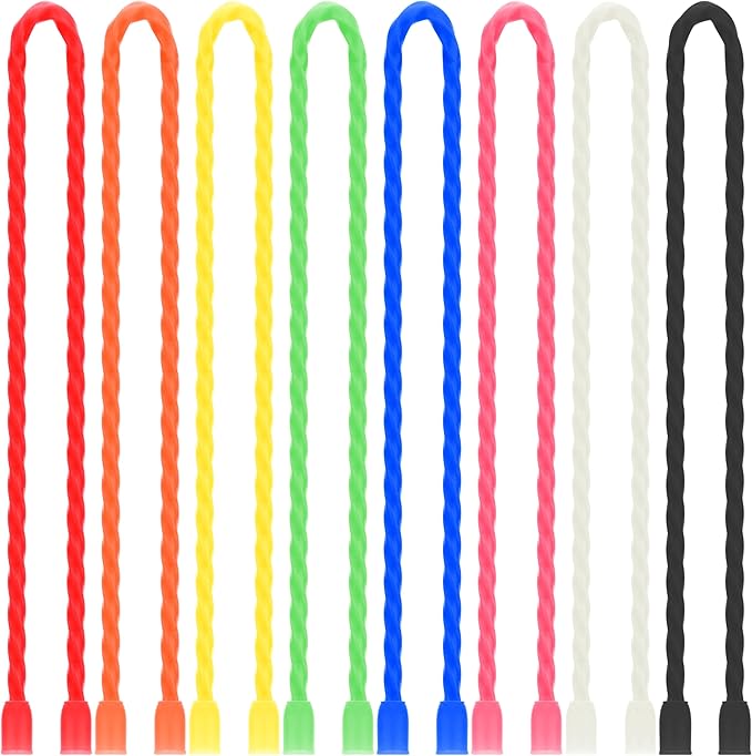 TRIPLE DEER 8Pcs 12-Inch Silicone Cable Ties Colorful Reusable Steel-Core Silicone Twist Gear Tie Straps for Bundling and Organizing, Bendable Holder Strap for Indoor and Out All Purpose