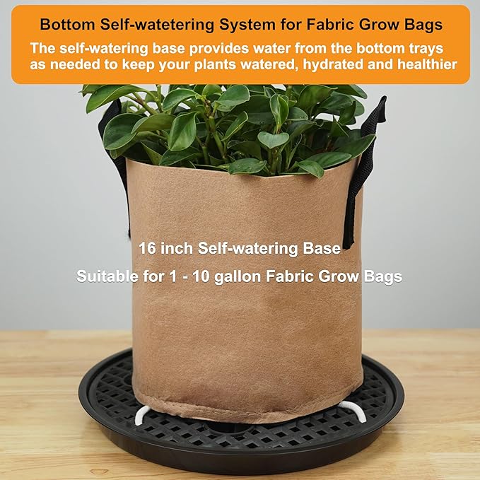 8 Pack 16 inch Self Watering Base for Fabric Grow Bag, Self-watering Plastic Elevated Plant Saucer Stand, Automatic Watering Tray for Non-woven Planter Flower Pot Growth Tent Greenhouse Indoor Outdoor