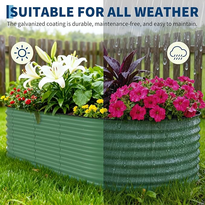 Garvee 2 Pack 8x4x2ft Galvanized Raised Garden Bed Kit, Oval Metal Planter Boxes with Anti-Cut Safety Edges, Rust-Resistant Deep Root Planters for Outdoor Vegetables, Flowers, Herbs, Green