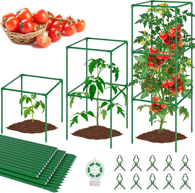 3 Pack Tomato Cages, Square Tomato Plant Stakes Support Cages Trellis, 50 * 17 * 17in Heavy Duty Steel Plant Tower Stakes Cucumber Trellis for Garden Climbing Vegetables Flowers Fruits, Bold