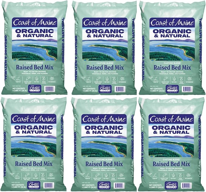 Coast of Maine Castine Blend Organic and Natural Raised Bed Mix, 1 cu ft (Pack of 6), RTU for Growing Vegetables, Herbs and Flowers