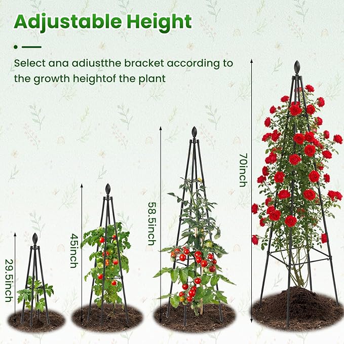 Adjustable Garden Trellis for Climbing Plants, 6FT Obelisk Plant Support Tower for Potted & In-Ground Vegetables, Tomatoes, Cucumbers, Vines - Easy Assembly, Indoor & Outdoor Use（2 Pack）