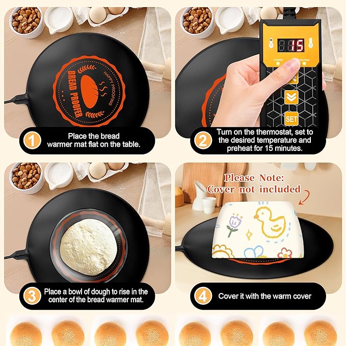 Bread Proofer Warming Mat,11.8" Sourdough Starter Warmer with Thermostat Temperature Control for Dough Proofing Yogurt Fermentation