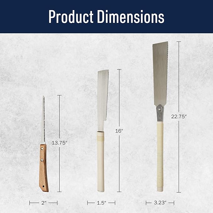 Kings County Tools Japanese Saw 3-Piece Set - 9.5" Ryoba, 6" Flush Cut, and 7" Detail Trim Hand Saw Set with Carbon Steel Blades - Woodworking Tools for DIY Carpentry or Garden Trimming