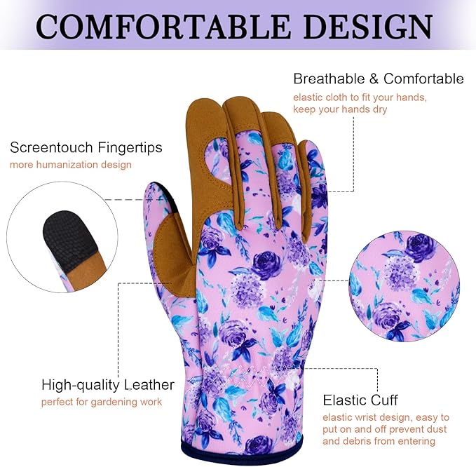 Leather Gardening Gloves for Women Thorn Proof Garden Gloves Touch Screen Working Gloves Gifts