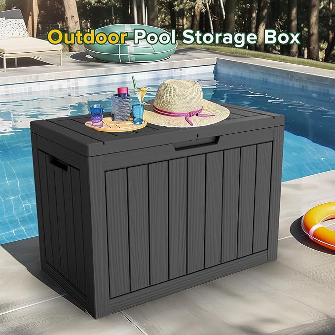 Waterproof Outdoor Storage Box, 45 Gallon Lockable Deck Box, UV-Resistant Outside Storage Bin With Hydraulic Lid For Patio Furniture, Cushion Organizer, Garden Tools, Pool Accessories, Black