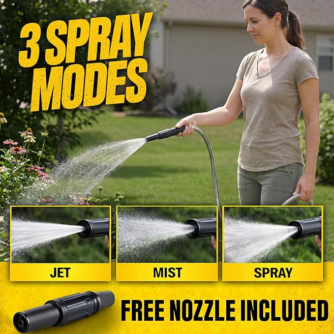 Bionic Steel Pro 150 FT Garden Hose with Nozzle, 304 Stainless Steel Metal Water Hose 150ft, Flexible Hose, Kink Free, Lightweight & Durable, Crush Resistant Fitting, Easy to Coil, 500PSI- 2026 Model