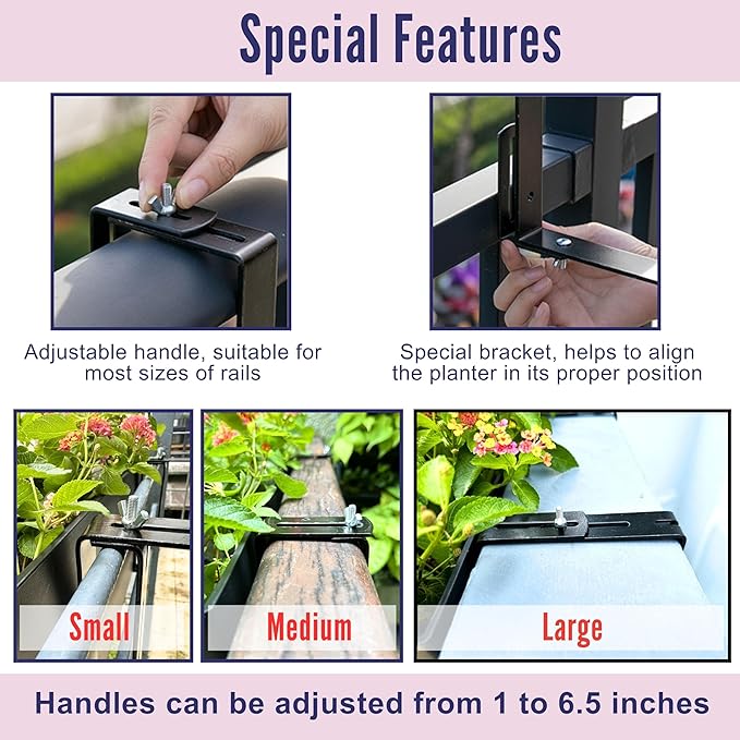 LaLaGreen Railing Planter Box (20 Inch, 4 Pack) White Rectangular Window Flower Boxes with Bracket, Self Watering System Hanging Planter Box for Outdoor Plant Pots Container Deck Rail Fence Balcony