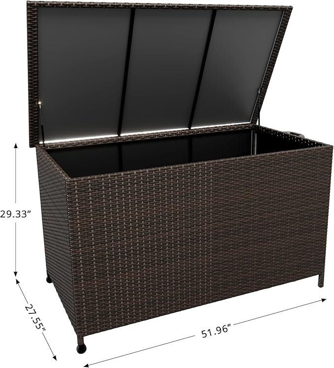 Wicker Deck Box, 185 Gallon All-Weather Outdoor Storage Box, Rattan Storage Bin for Patio Furniture, Outdoor Cushions, Pool Storage and Garden Tools, Brown