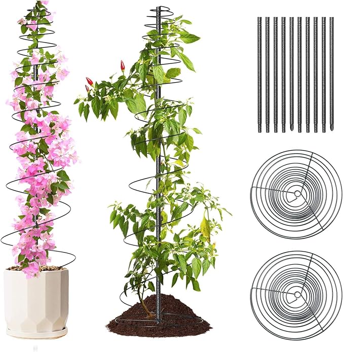 2 Pack Spiral Metal Garden Trellis for Climbing Plants Outdoor - 72" Large Heavy Duty Plant Support Tower with Center Pole, for Outdoor Garden, Raised Bed,Backyard,Container Gardening