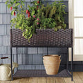 Raised Garden Bed - Rattan Raised Bed Wicker Elevated Raised Garden Bed with Underneath Tool Storage Rack Outdoor Raised Planter Box