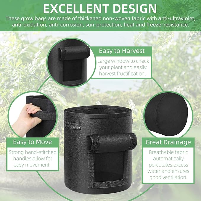 LITLANDSTAR 6 Pack 5 Gallon Potato Grow Bags, Heavy Duty Nonwoven Fabric Garden Planting Bag Plant Container with Flap and Handles, Aeration Fabric Pots for Growing Vegetable, Fruits and Flowers