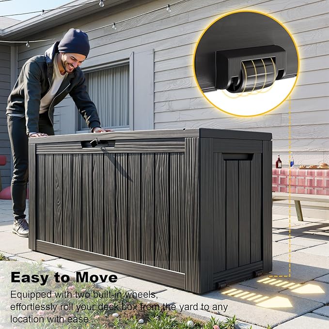 75 Gallon Resin Deck Box, Lockable Outdoor Storage Box for Patio Cushions Storage Furniture,Garden Tools, Pool Supplies, Weatherproof and UV Resistant (Black)