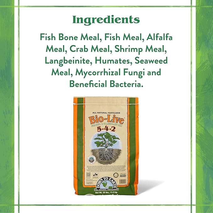 Down To Earth All Natural Fertilizers Organic Bio-Live Starter & Transplant Mix with Mycorrhizal Fungi and Benefical Microbes for Plant Food 5-4-2, 25 lb