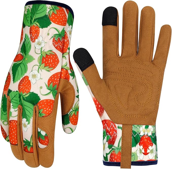 Leather Gardening Gloves for Women Thorn Proof Garden Gloves Touch Screen Working Gloves Gifts,M